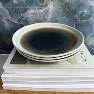 CB2 Jia Stoneware Plates 8.5" Ombre Brown Black Set of 3 Handmade in Portugal